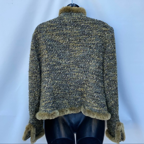 LAFAYETTE 148 New York Green Boucle & Rabbit Fur Jacket Size 12 - Picture 11 of 16